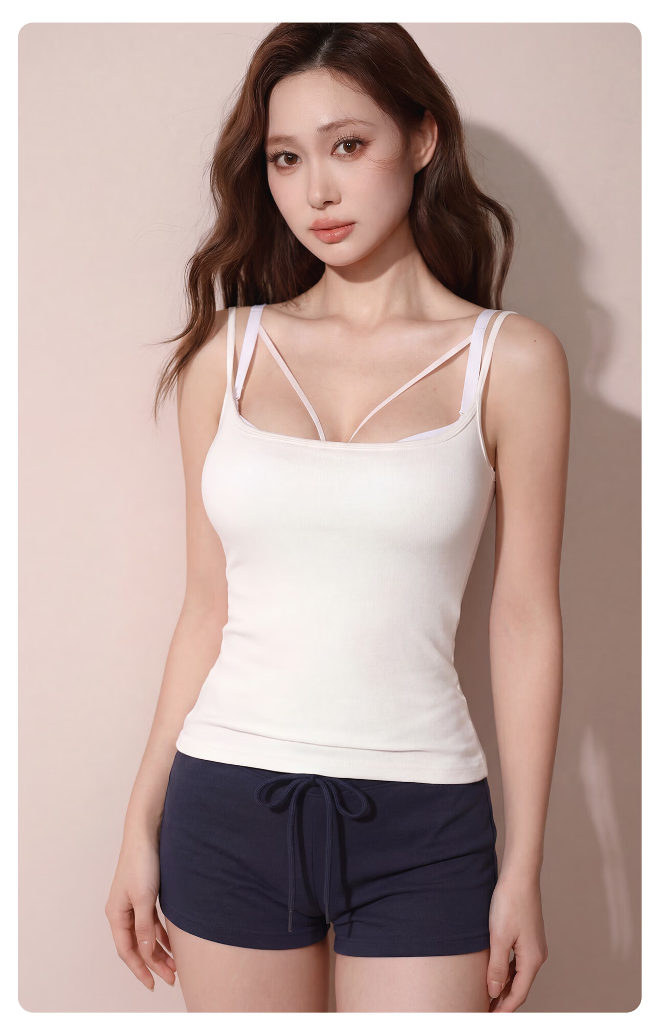 PINK AMY Pinkamy Peach Waist White Camisole Tank Top Women's Innerwear Basic Shirt 20