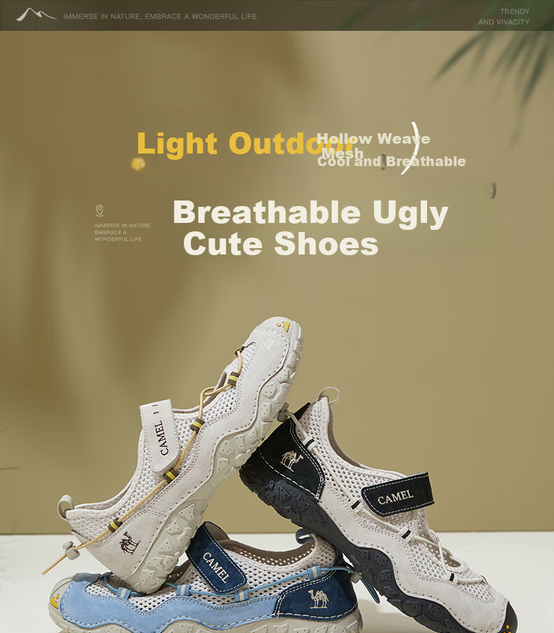 CAMEL Cute Outdoor Lightweight Breathable Mesh Magic Tape Casual Sandals L26M396025 Sand/Black 39 1