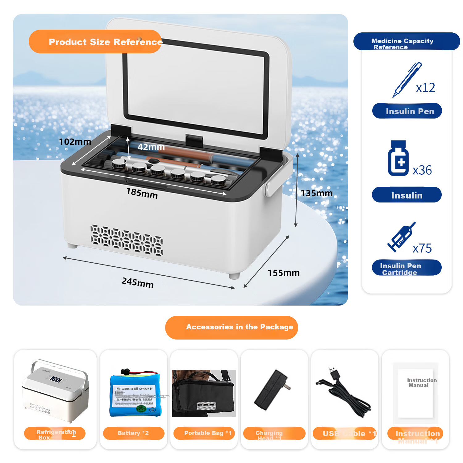 Xinxianglian Growth Hormone Chinese Herbal Medicine, Large Capacity Long-Lasting Cold Storage, Constant Temperature Box for Insulin Storage, Refrigerator Container