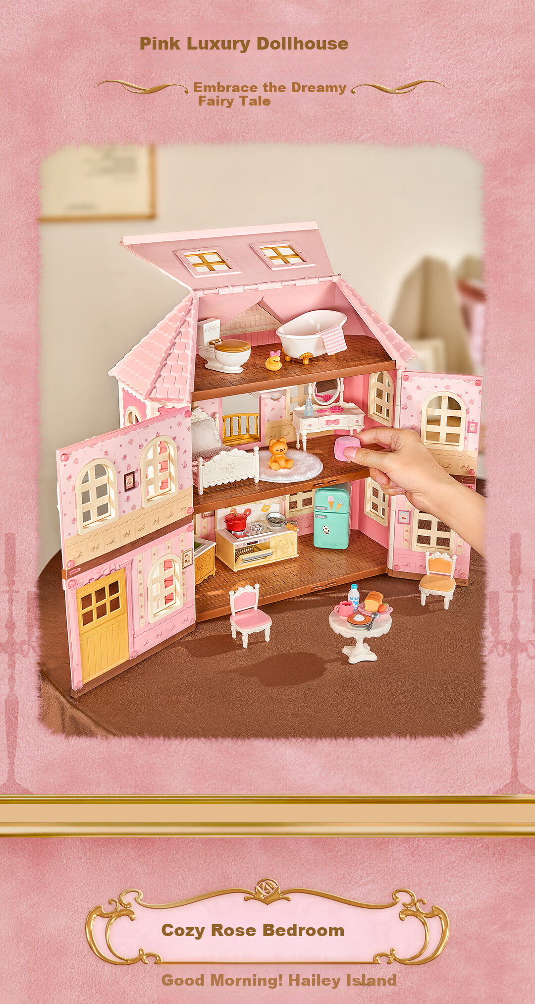 Rolife Hailey Island Rose Mansion Dollhouse Toy for Girls Birthday Children's Day Gift 4