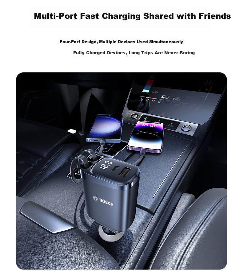BOSCH SC580 Car Charger Super Fast Charging Cigarette Lighter Adapter Triple USB Car Charger Super Fast Car Charging Head 13