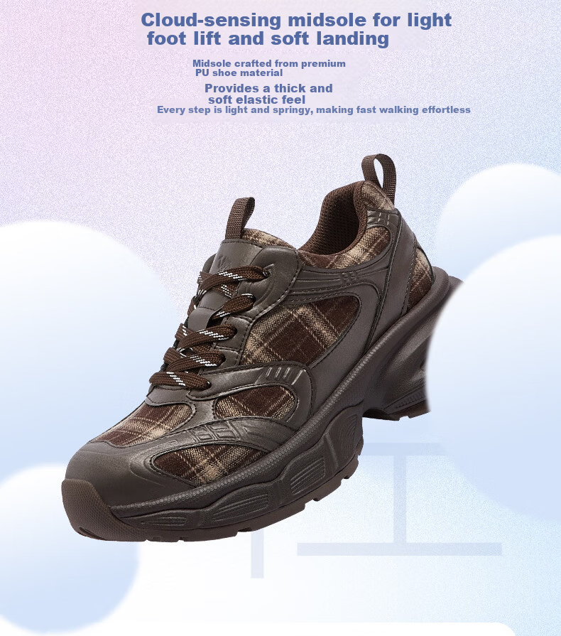 CAMEL Women's Dad Sneakers Modern Plaid Breathable Thick Sole Height Increasing Casual Sports Shoes L26S283201 Brown Size 36 9