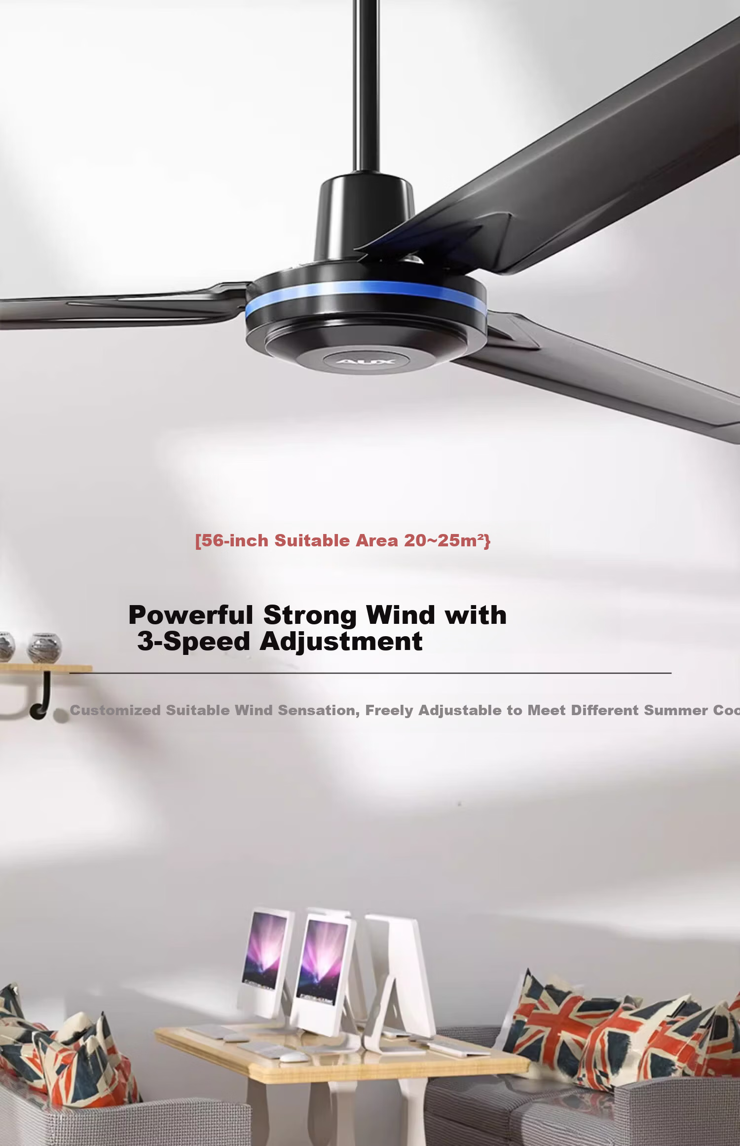 AUX 56-Inch 3-Blade Ceiling Fan with Stepless Speed Control Switch, High Power Industrial Hanging Fan for Home and Living Room 11