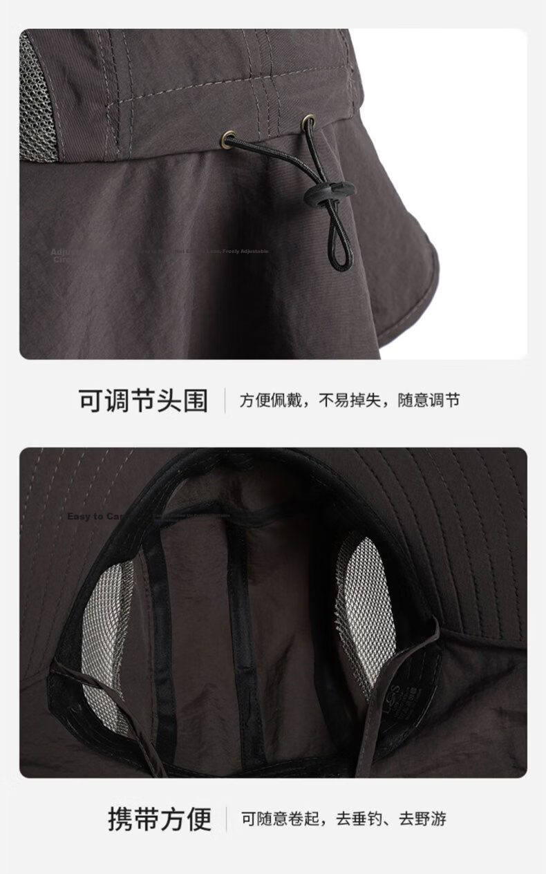 DUSENNA Men's Sun Protection Hat Outdoor Fishing Mountaineering Sun Hat Colorblock Face Cover Sunshade Hat Dark Gray 14