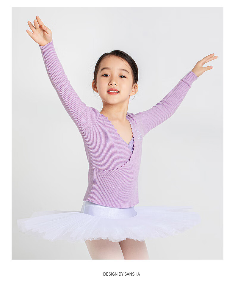 Sansha Children's Dance Sweater, Ribbed Knit Ballet Long-Sleeve Top, Pink, S-M 11