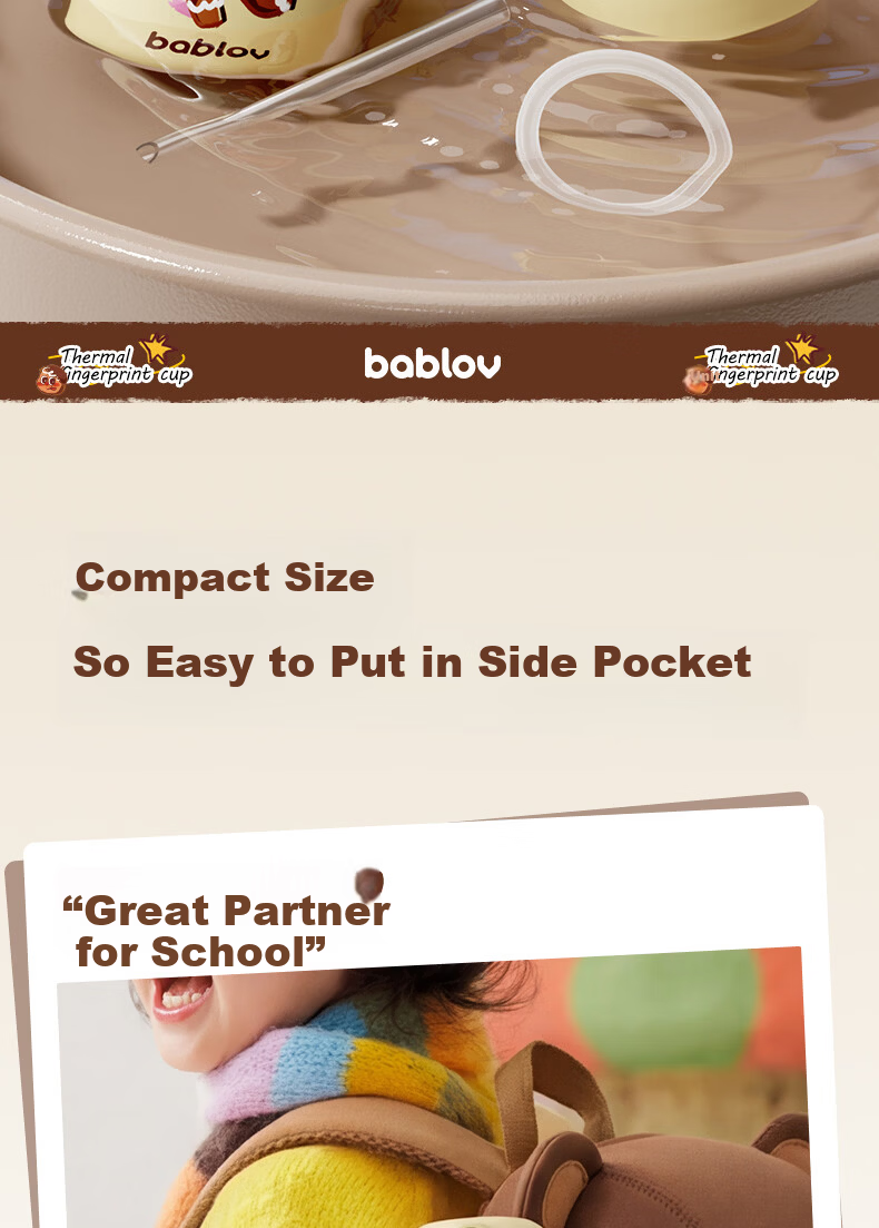 BABLOV Fingerprint Insulated Straw Water Bottle Smart Kids School Cup Boys Girls New Children's Day Edition 13