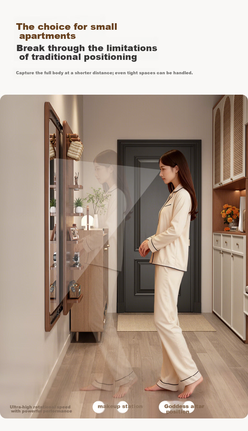 Qiyinge Solid Wood Pegboard Dressing Mirror Integrated Hidden Sliding Concealed Entryway Wall-Mounted Home Fitting Mirror 9