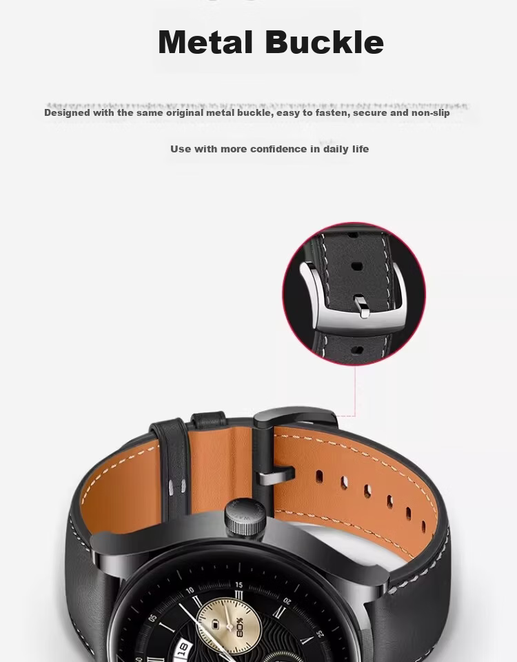 XUANDAI Compatible with Huawei Watch Buds 2, Push-In Leather Strap, Smart WATCH Buds Band, Fashionable Sports Earphone, Men's Leather Breathable Soft Replacement Accessory - Mysterious Black 3