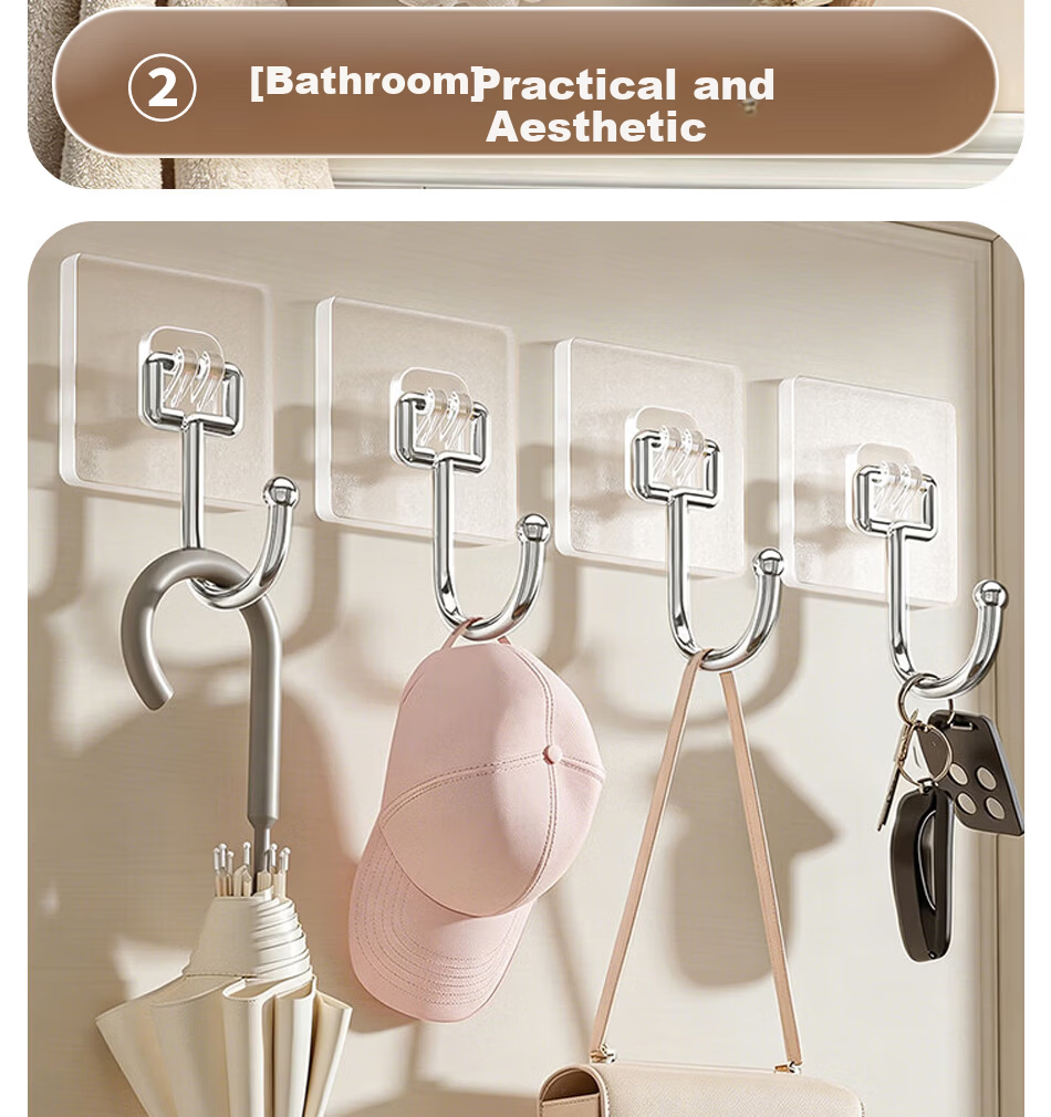 Jinsenquan Strong Adhesive No-Drill Wall Hooks, Damage-Free Dormitory Wall Hanging Hooks, Heavy-Duty Adhesive Hooks, Pack of 10 19