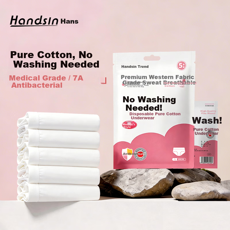 Hans Disposable Women's Underwear Daily Use 100% Cotton 7A Antibacterial 5-Pack XL Size 110-130 Jin