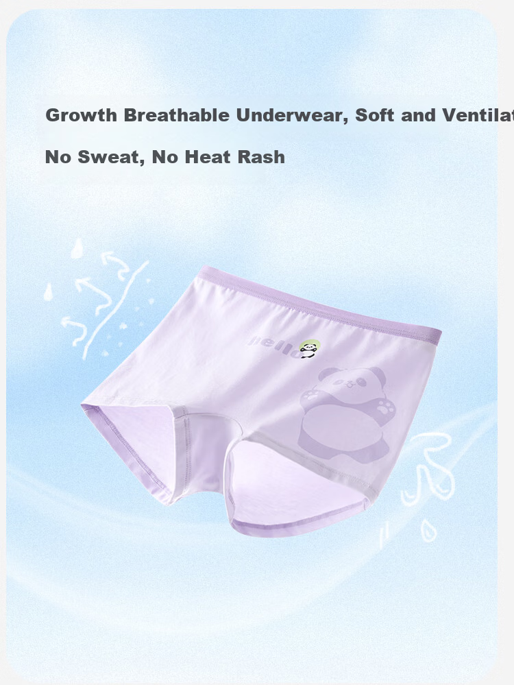Jiusuiban Kids Girls' 7A Antibacterial Silk Gusset Boxer Shorts Cartoon Panda Plant Cotton 3