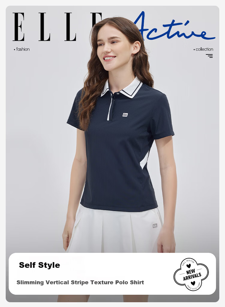 ELLE ACTIVE Colorblock Sports Polo Shirt Women Summer Slim Fit Versatile T-Shirt Short Sleeve Casual Commuting Black XL 1