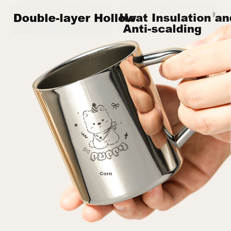 Food Grade 304 Stainless Steel Corn Fiber Double-Layer Children's Cup with Handle for Kindergarten Baby