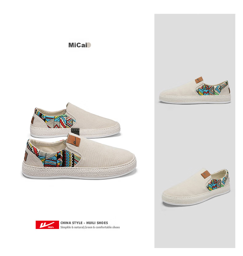 Warrior Men's Spring Slip-On Canvas Shoes Ultra-Light Soft Sole Traditional Print Fashion Versatile Canvas Shoes Black Color Size 44 16