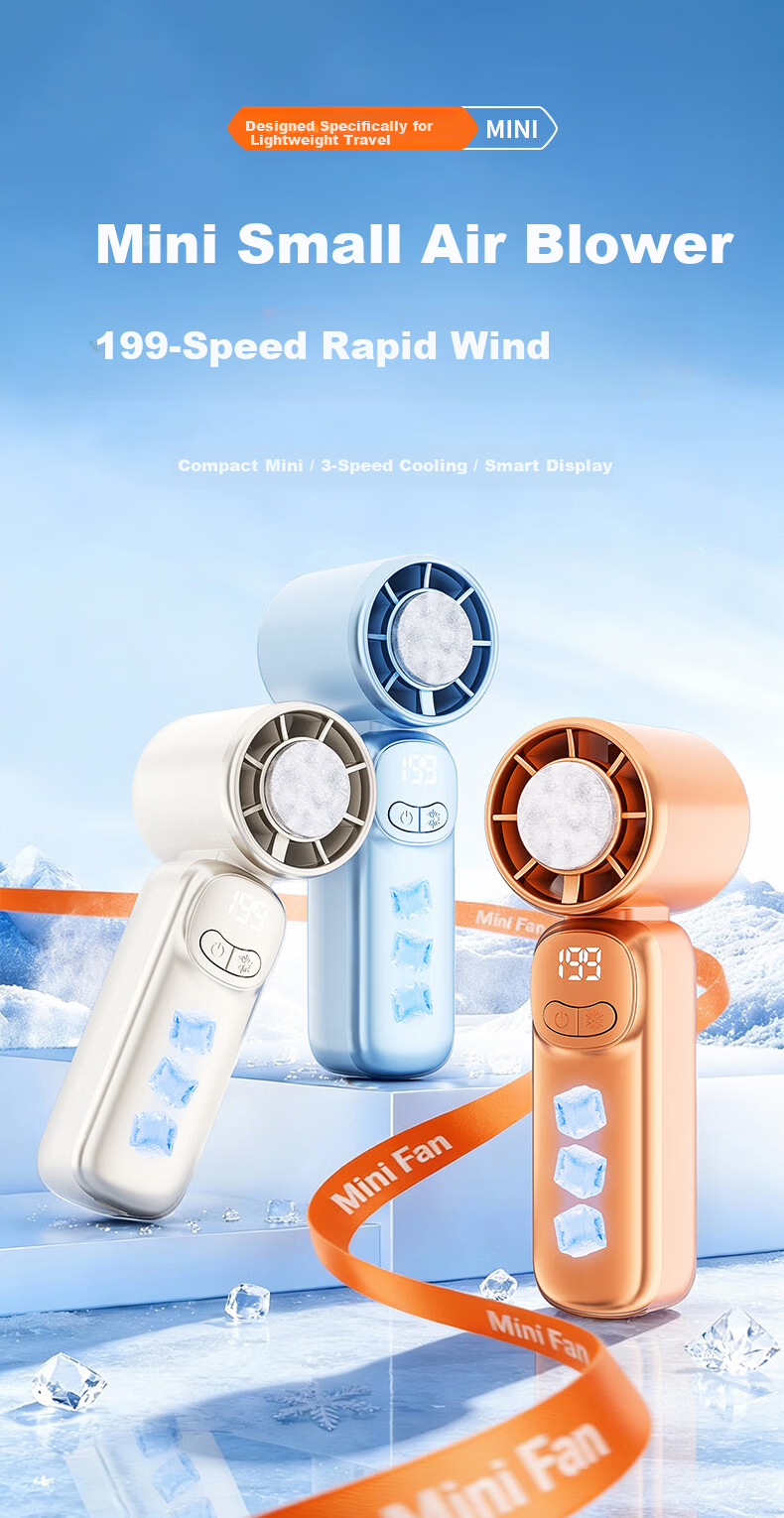 Kelang Xingsheng Handheld Fan 3000mAh Long Battery Life 199-Speed Ultra High Wind Type-C Charging Mini Outdoor Student Dormitory Silent Bladeless Fan FS966 Sky Blue 1