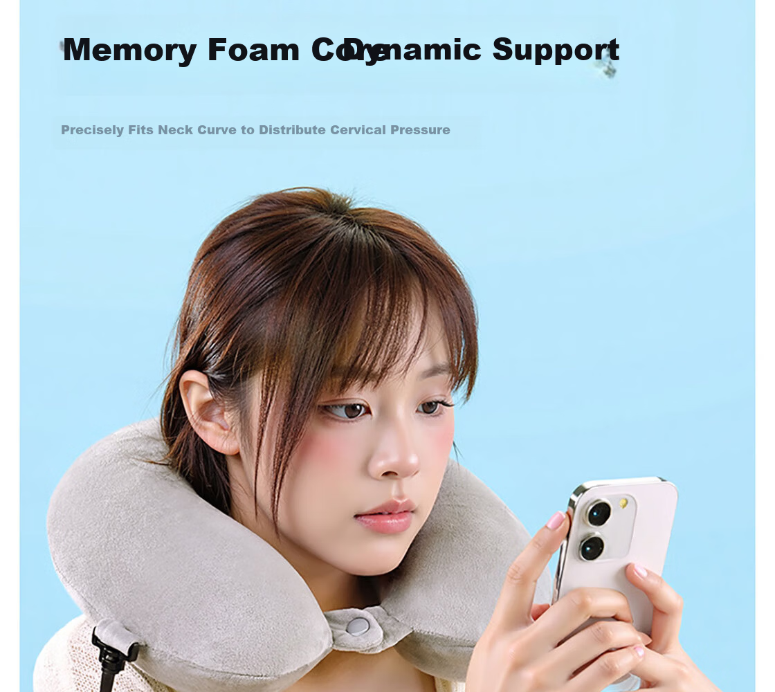 MINISO Comfortable Neck Support U-Shaped Memory Foam Travel Airplane Neck Pillow Portable Light Gray (with Storage Bag) 3