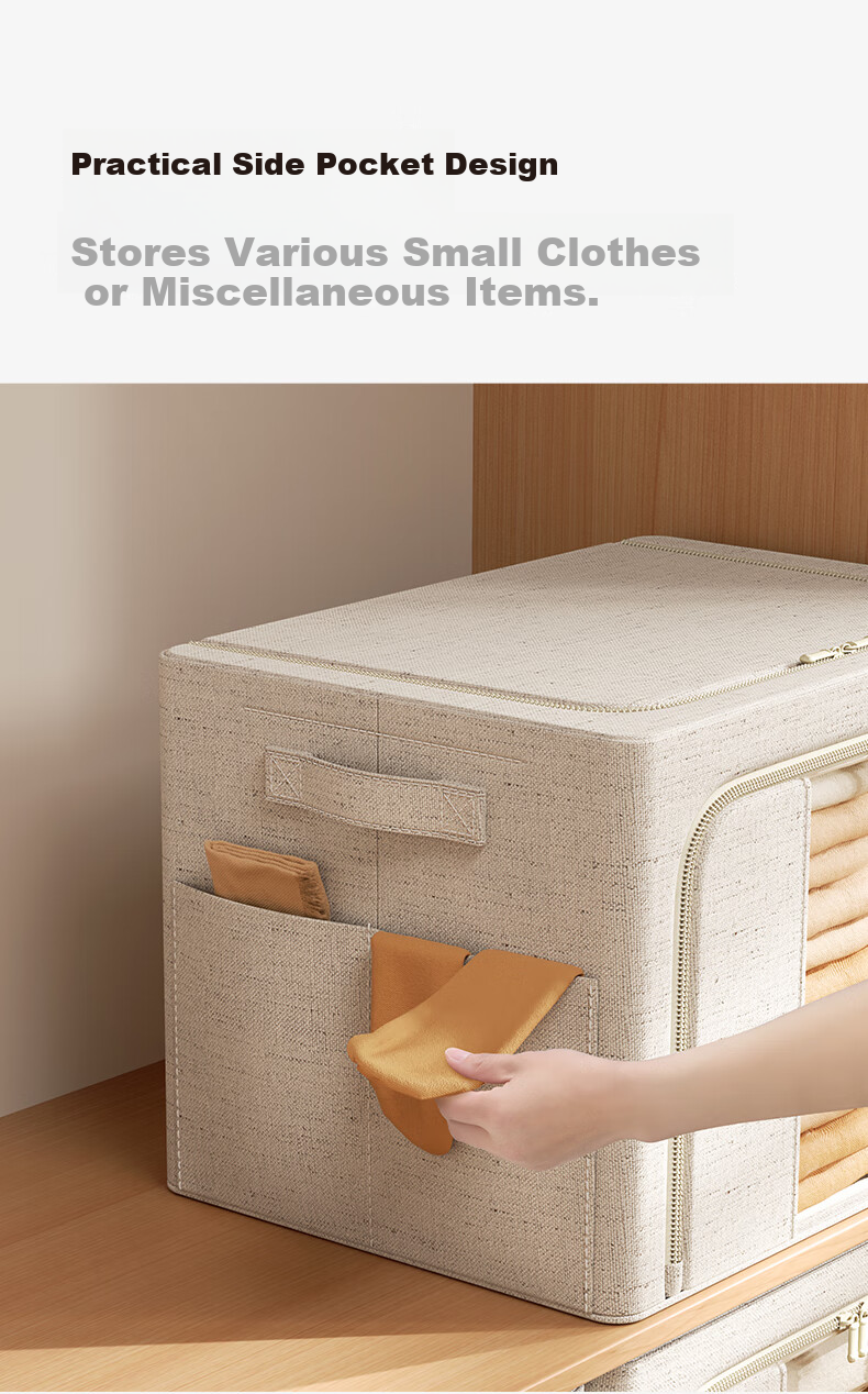 Natural House Cloud Soft Cotton Wardrobe Storage Box Household Clothes Fabric Quilt Folding Organizer Beige 66L 3