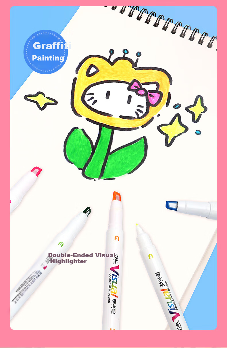 BAOKE MP4913 Double-Ended Highlighter Pen, Children's Day Gift for Girls, Visible Window Key Marker, Student Journal Pen, Doodle and Drawing Pen, 5 Pieces/Box 6