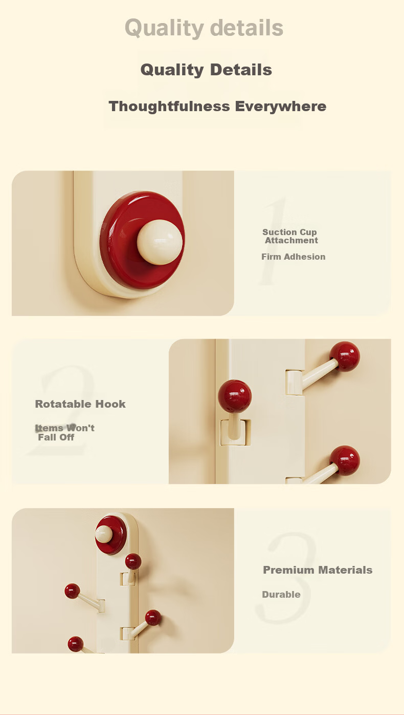 Noshi Vertical Rotatable Suction Cup Hook, No-Drill Strong Load-Bearing Kitchen Bathroom Door Hanging Clothes Adhesive Hook, Single Row 13