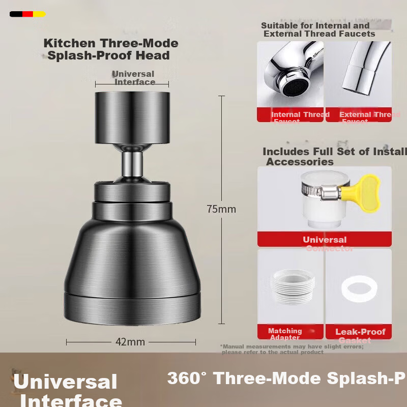 HOMK German Kitchen Faucet Extender Splash-proof Aerator Basin Universal Rotatable Faucet