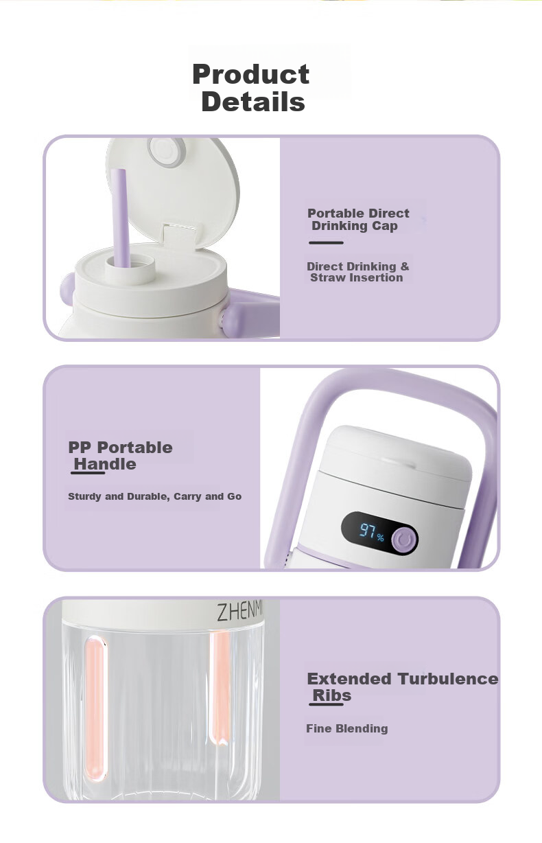 Zhenmi Portable Juicer Small Household Multifunctional Wireless Rechargeable Electric Fruit Juicer Cup J15 Price Protection 618 11