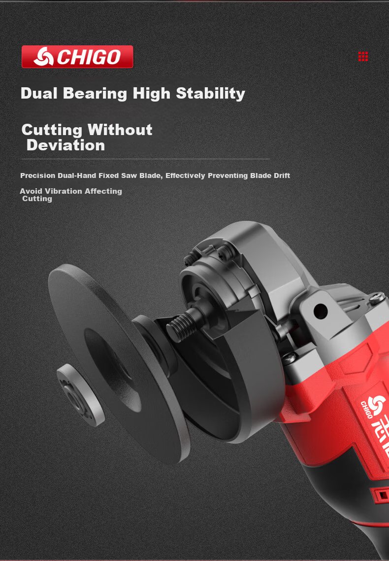CHIGO Brushless Angle Grinder High-Power Cordless Cutting Machine Multifunctional Polishing and Grinding Lithium Battery Polisher 12