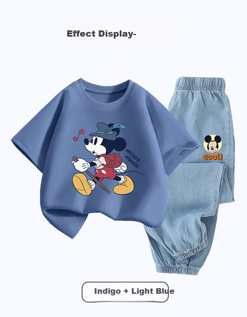 Disney Kids Set Boys and Girls Short Sleeve Tencel Denim Mosquito-Proof Pants Dido T White + Disan K Dark Blue 140 6