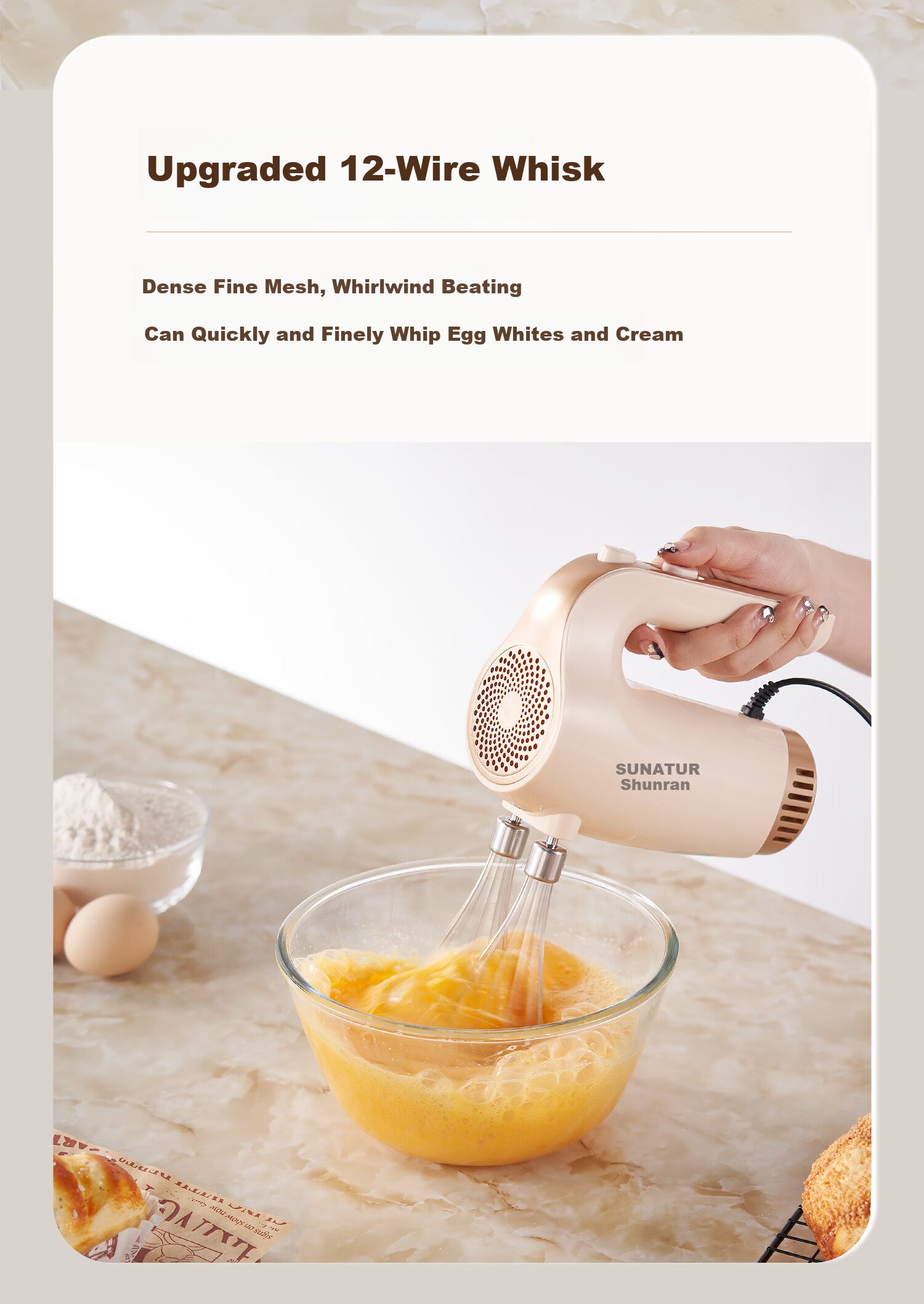 Shunran [Price Protection 618] Electric Egg Beater Baking Tool Cake Cream Whisk Mixer Food Processor 300W High Power Four-Whisk SRZ-1830B 5