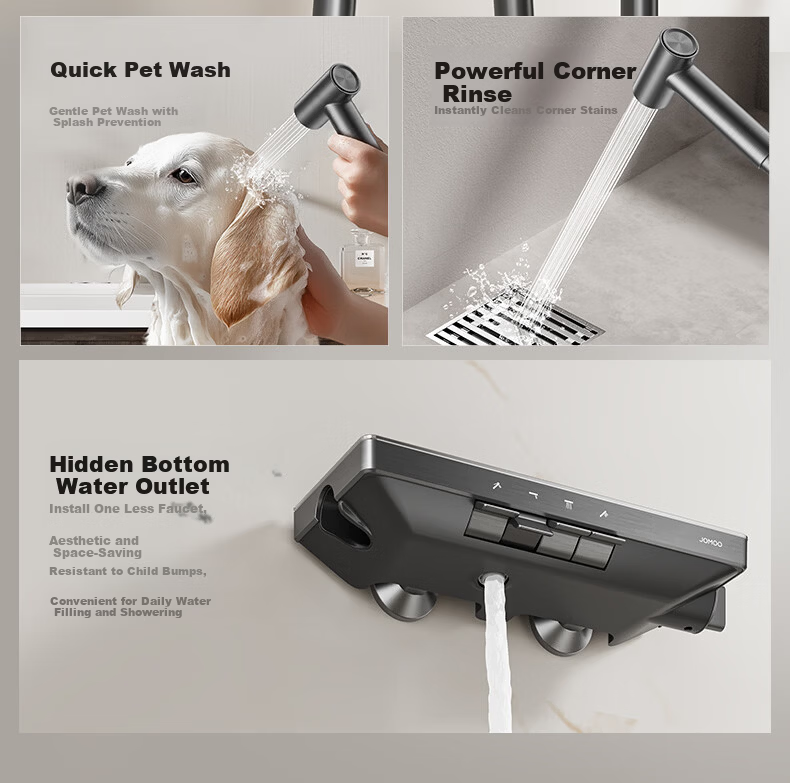 JOMOO Piano Key Storage Square Tube Top Spray Handheld Dual Anti-Scale Shower Set 36694 White 26
