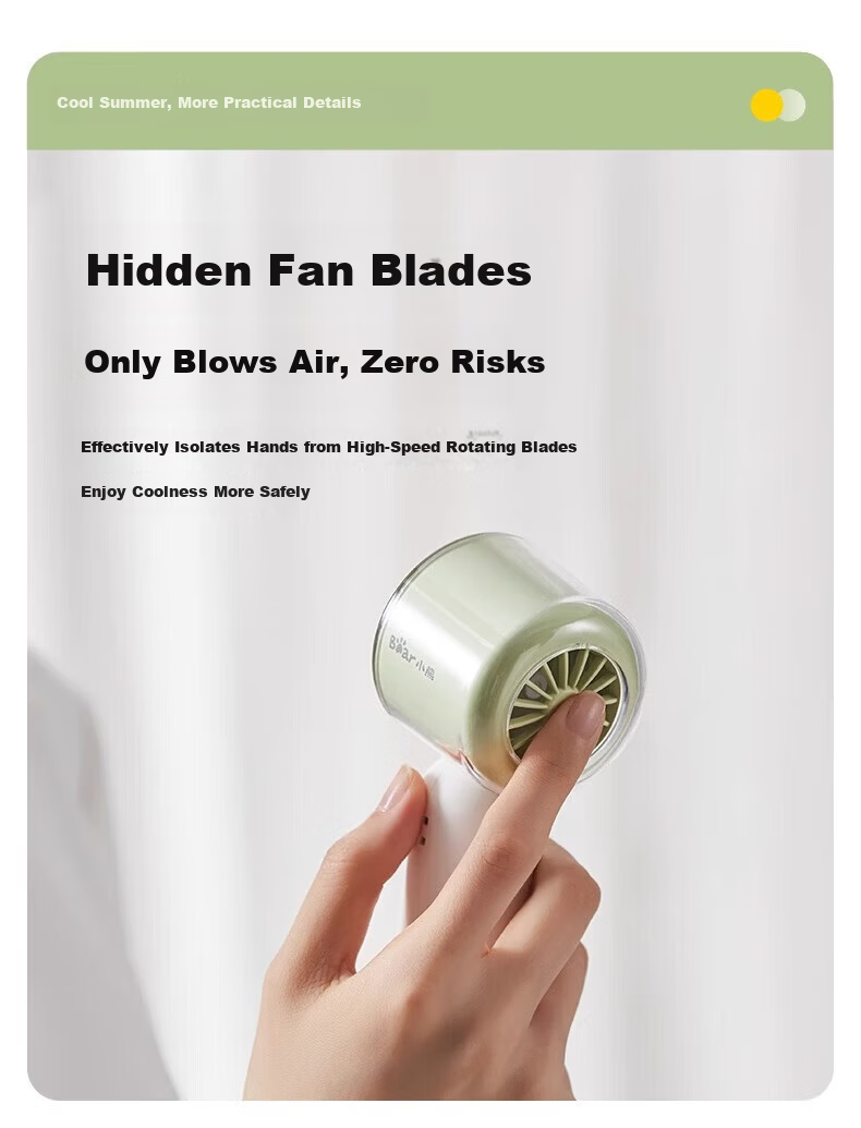 Bear Handheld Mini Portable Fan High-Speed Travel Outdoor Small Cooling Fan DFS-L05C1 Lightweight Portable 13.5H Long Battery Life 9