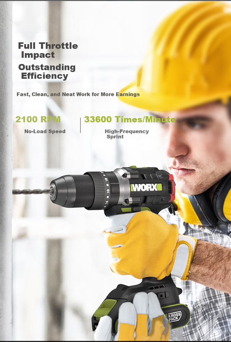 Worx 20V Brushless Impact Drill WU369.9 (Bare Tool) Cordless Lithium Battery Handheld Drill for Concrete Wall Drilling 6