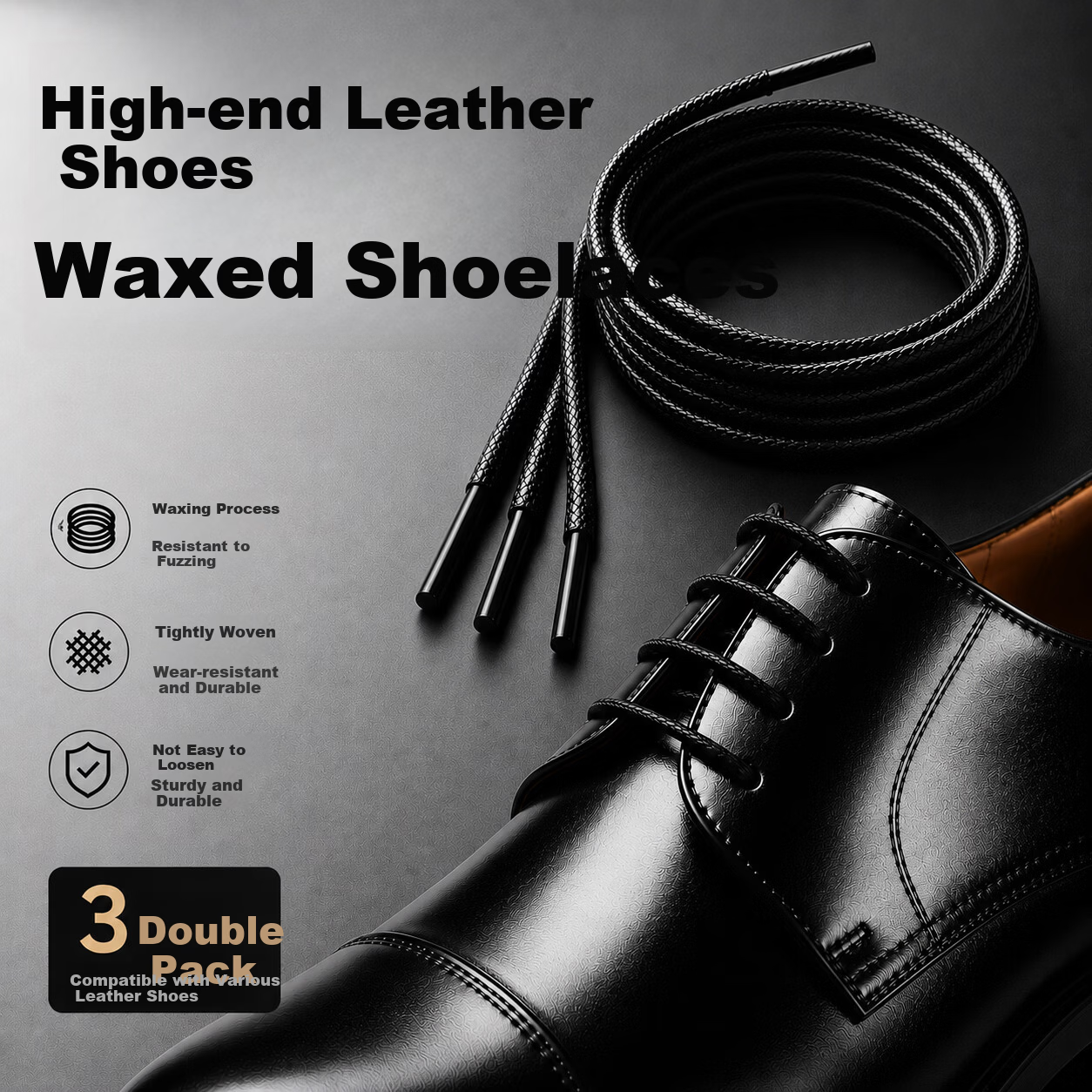 Energetic Classic Black Round Waxed Shoelaces for Men's Casual Leather Shoes, Business Dress Shoes, and Martin Boots, Brown Thin Shoelaces