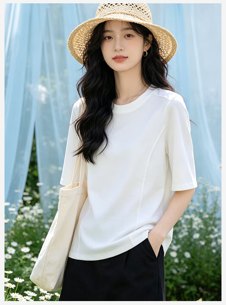 Miiow Women's Modal Slimming T-Shirt, Shoulder-Fitting Herringbone Ribbed Five-Sleeve Base Top 17