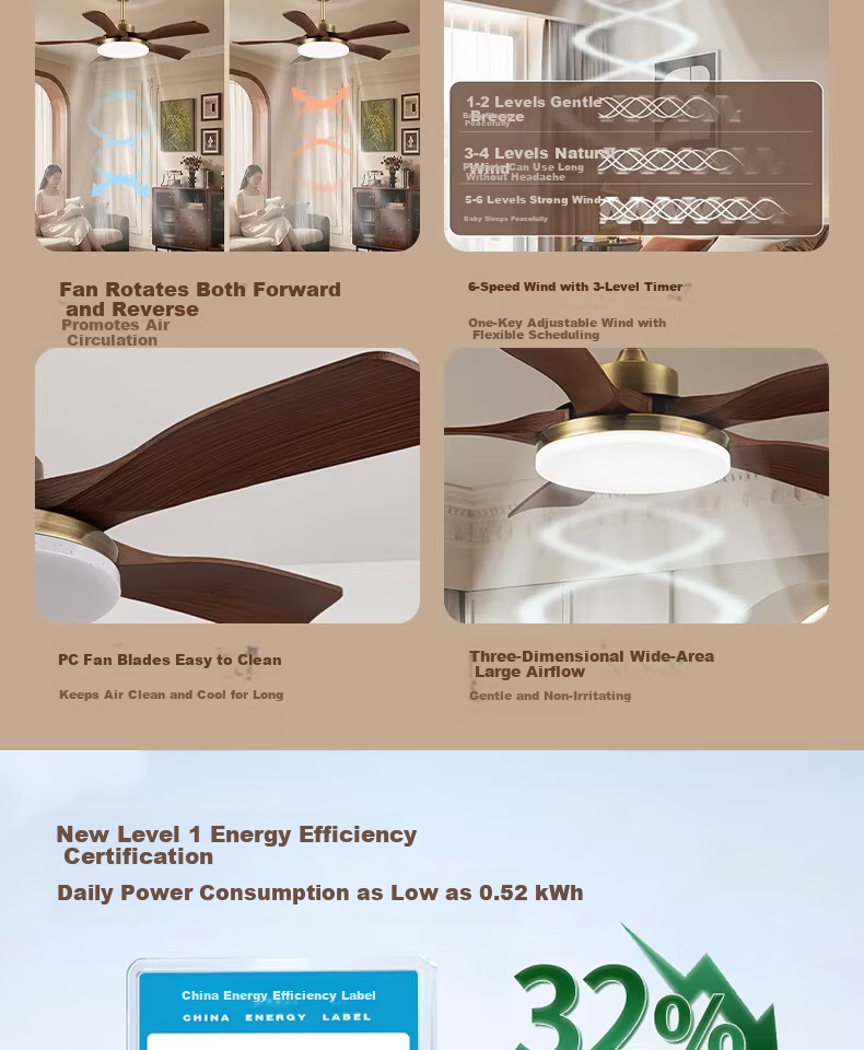 AUX Ceiling Fan Light Integrated Inverter High Wind Quiet Fan Lamp Living Room Ceiling Light 5