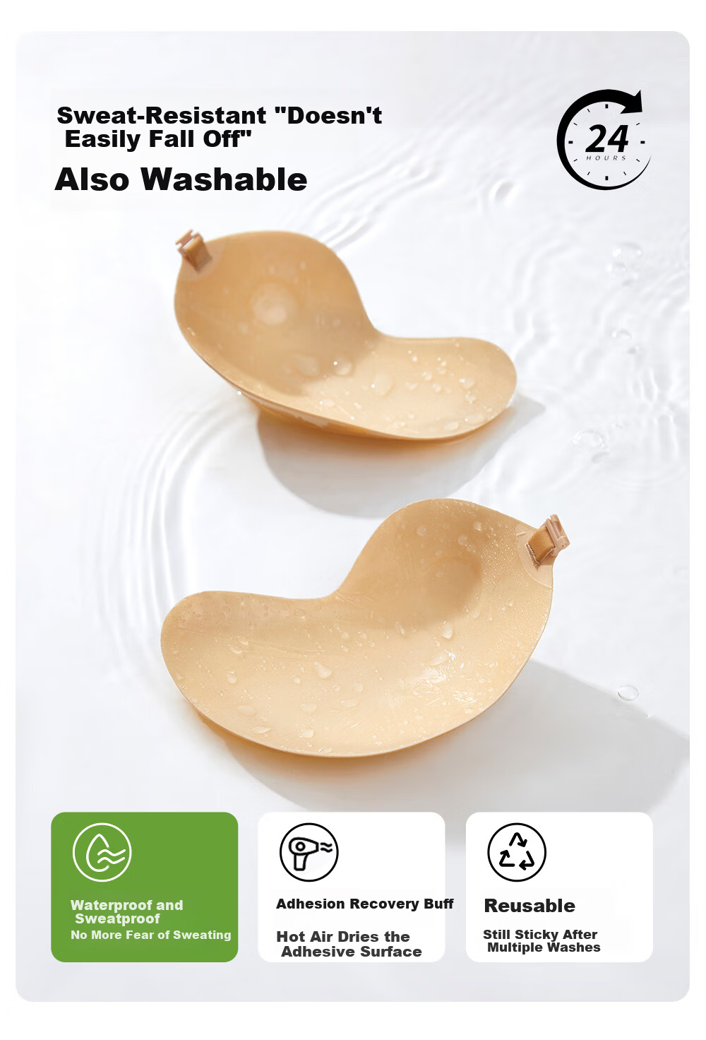 PINK AMY Lightweight Mango Chest Pads Women's Wedding Dress Bra Pads Non-Slip Invisible Push-Up Mango Anti-Exposure Nipple Covers 6