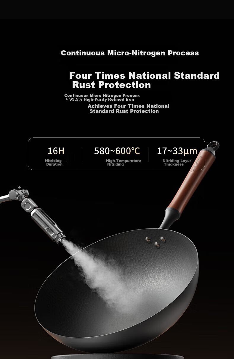 Joyoung 32cm Non-Stick Titanium Iron Frying Pan Wok, Rust-Resistant, Induction and Gas Stove Compatible 3