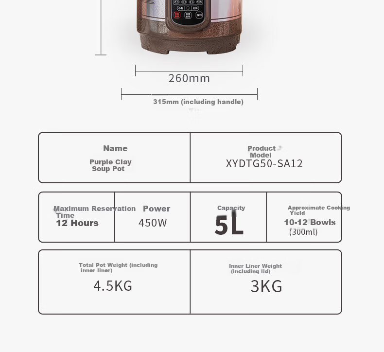 SANYUAN Electric Slow Cooker Clay Pot Soup Pot Large Capacity Fully Automatic 8L Electric Stew Pot Timer Reservation Purple Clay Soup Pot Household Porridge Cooker Health Pot Electric Clay Pot XYDTG80 18