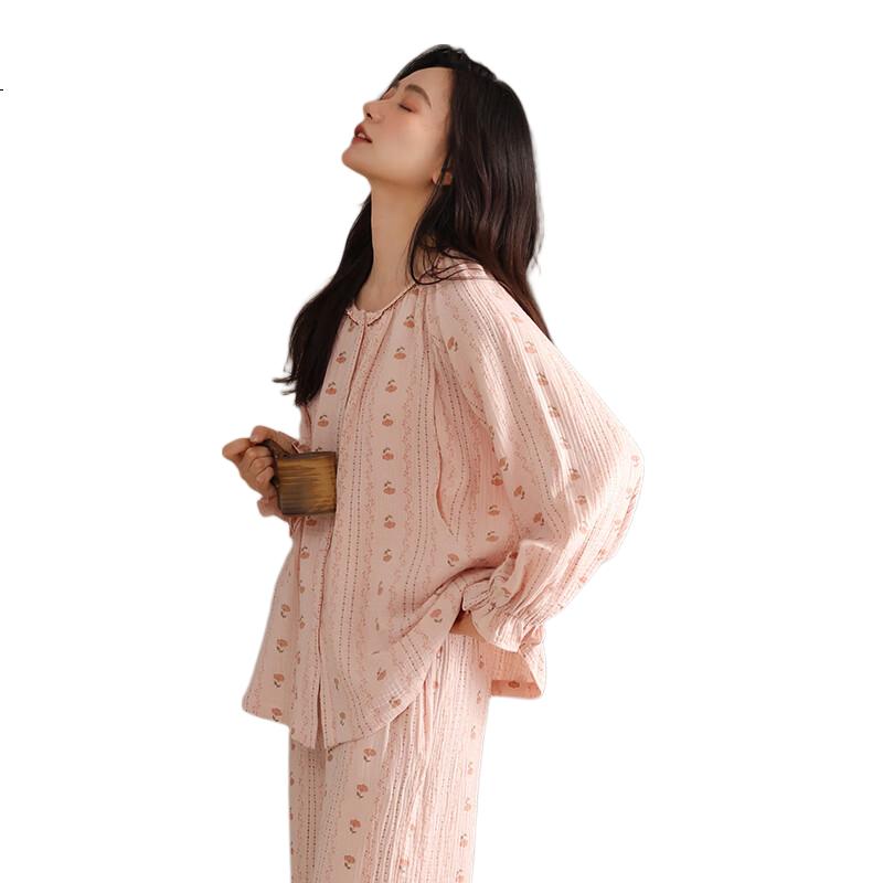JOYNCLEON Maternity Cotton Gauze Postpartum Nursing Pajamas Spring Summer Pink M jyz181399
