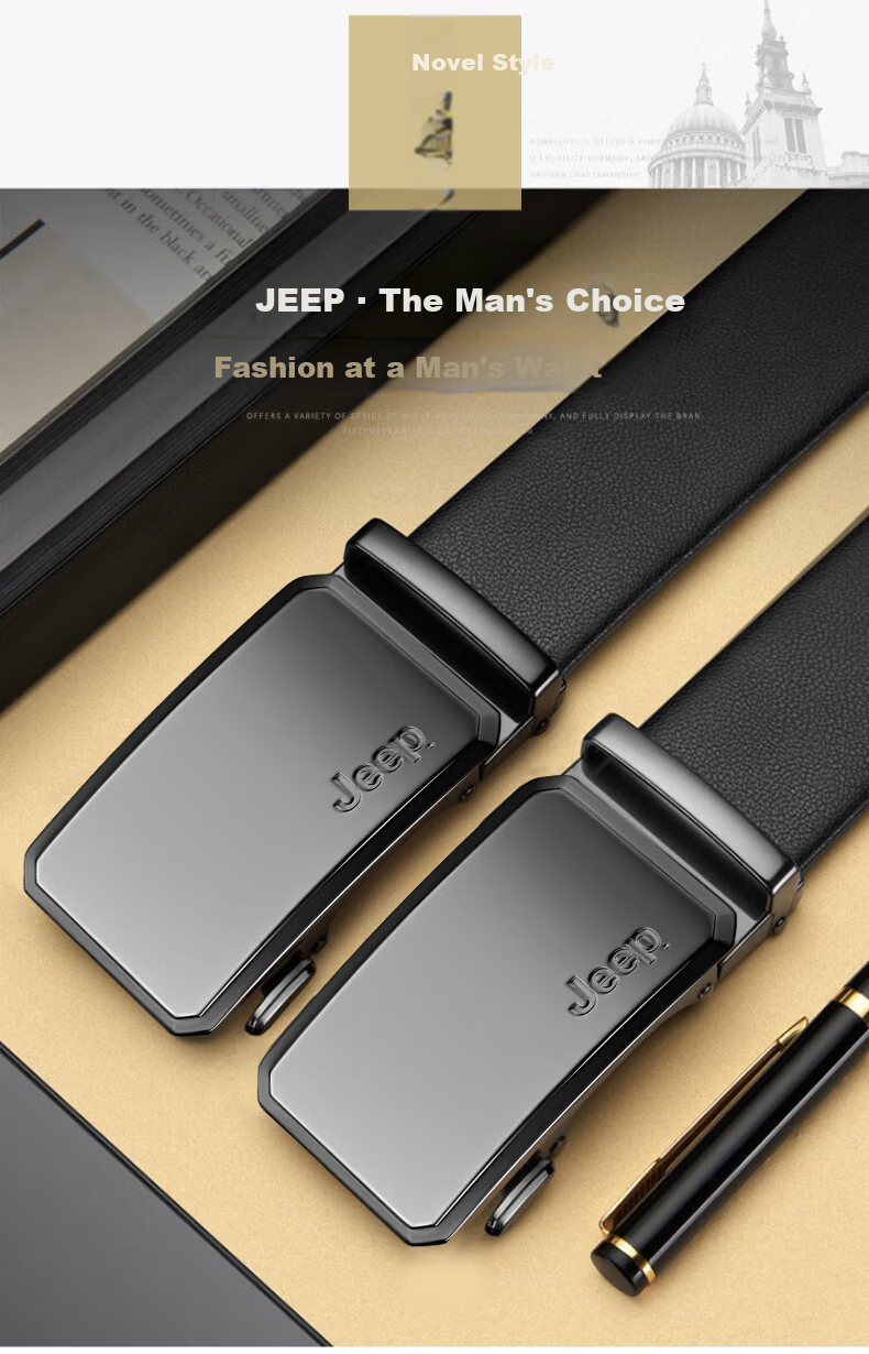 JEEP 2026 New Men's Genuine Leather Automatic Buckle Belt Casual Waistband Father's Day Gift for Dad Husband 2
