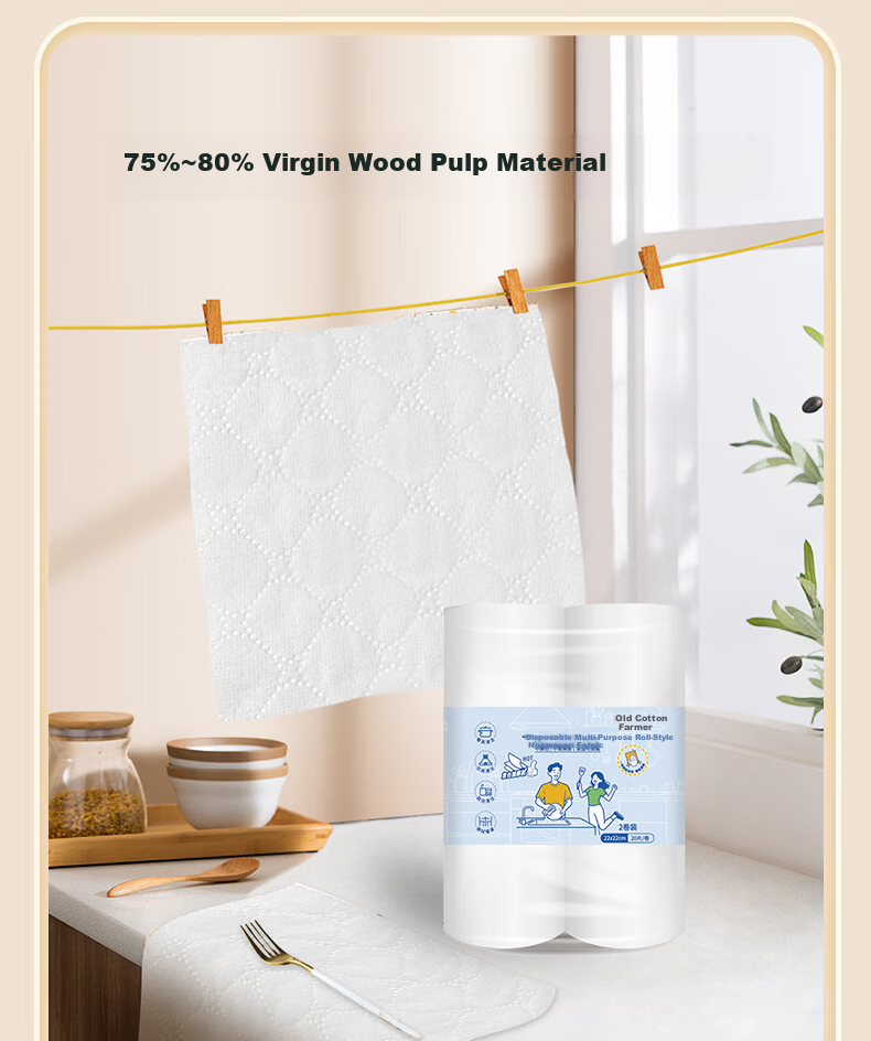 Old Cotton Farmer Wood Pulp Disposable Daily Use Wipes 20 Sheets*2 Rolls Thickened Large Food Contact Grade Household Kitchen Tableware Cleaning 6