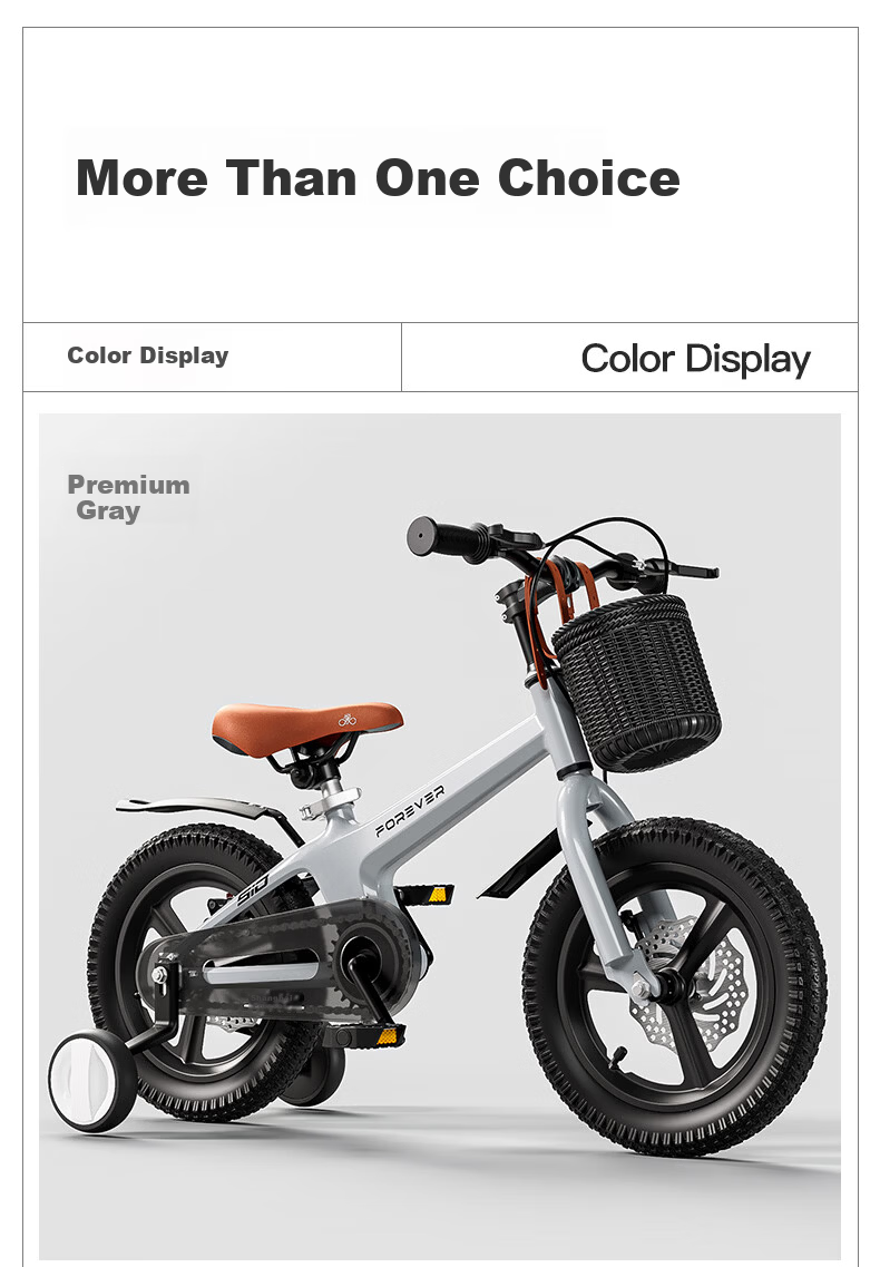 Forever Children's Bicycle 14-inch Magnesium Alloy Boys Girls Kids Bike with Training Wheels for Ages 3-6-10 Silver 18