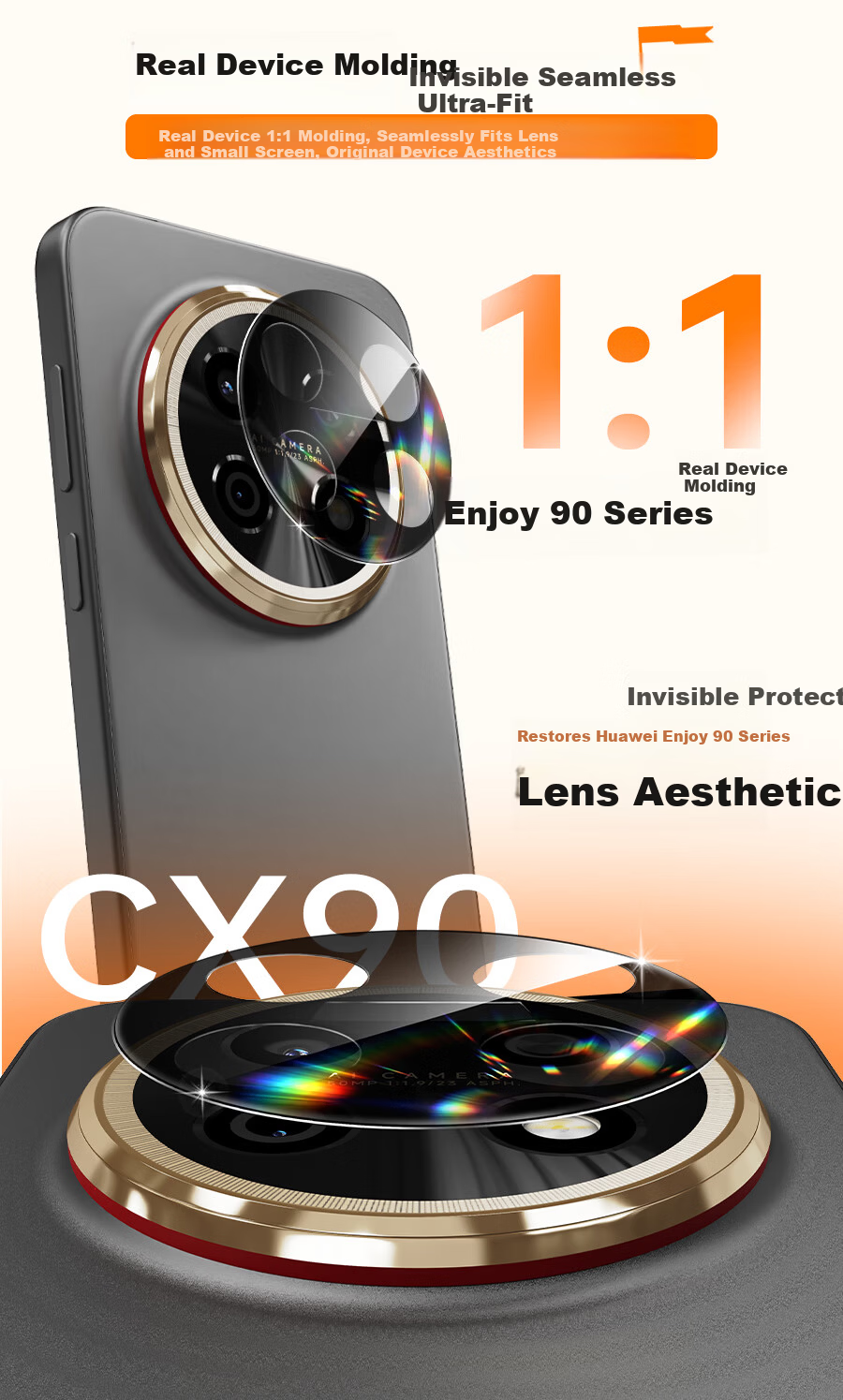 Wally [AR Anti-Reflective] Huawei Enjoy 90 Pro Max Rear Camera Lens Protector HD Tempered Glass Scratch-Resistant Durable Drop-Proof Film 5