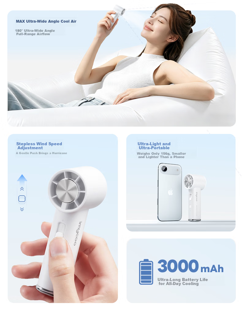 AIMIKU Handheld Mini Fan High-Speed Cooling Semiconductor USB Rechargeable Portable Outdoor Student Dormitory Long Battery Life 8