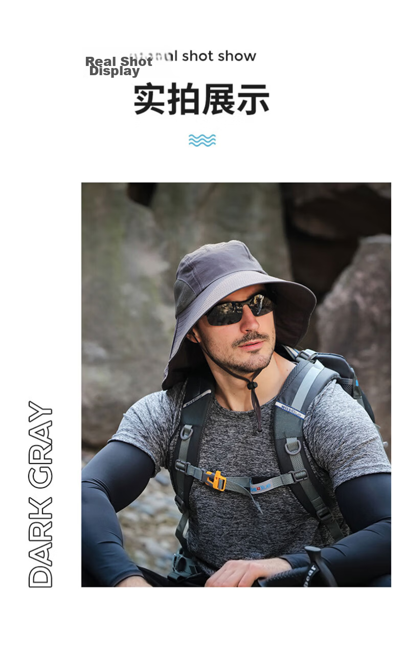 DUSENNA Men's Sun Protection Hat Outdoor Fishing Mountaineering Sun Hat Colorblock Face Cover Sunshade Hat Dark Gray 8