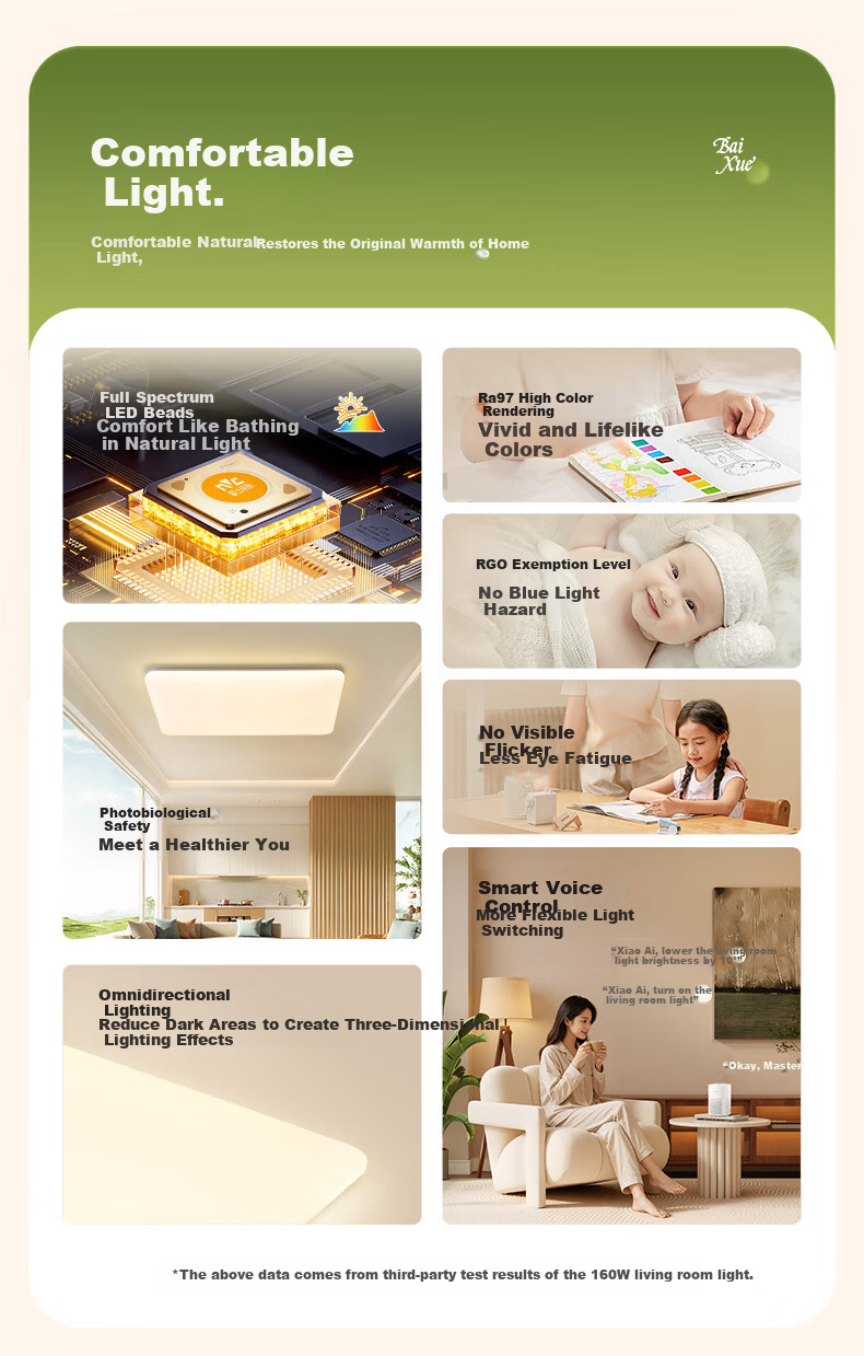 NVC Ceiling Light, Living Room Main Light, Bedroom Fixture, 2026 High-End New LED Full Spectrum Eye-Protection White Snow 3 3