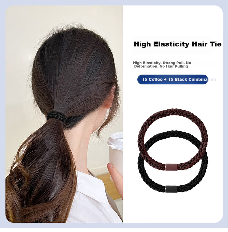 Idair High Elasticity Black Braided Hair Tie Rubber Band Durable Hair Rope for Women Birthday Gift for Girlfriend 1