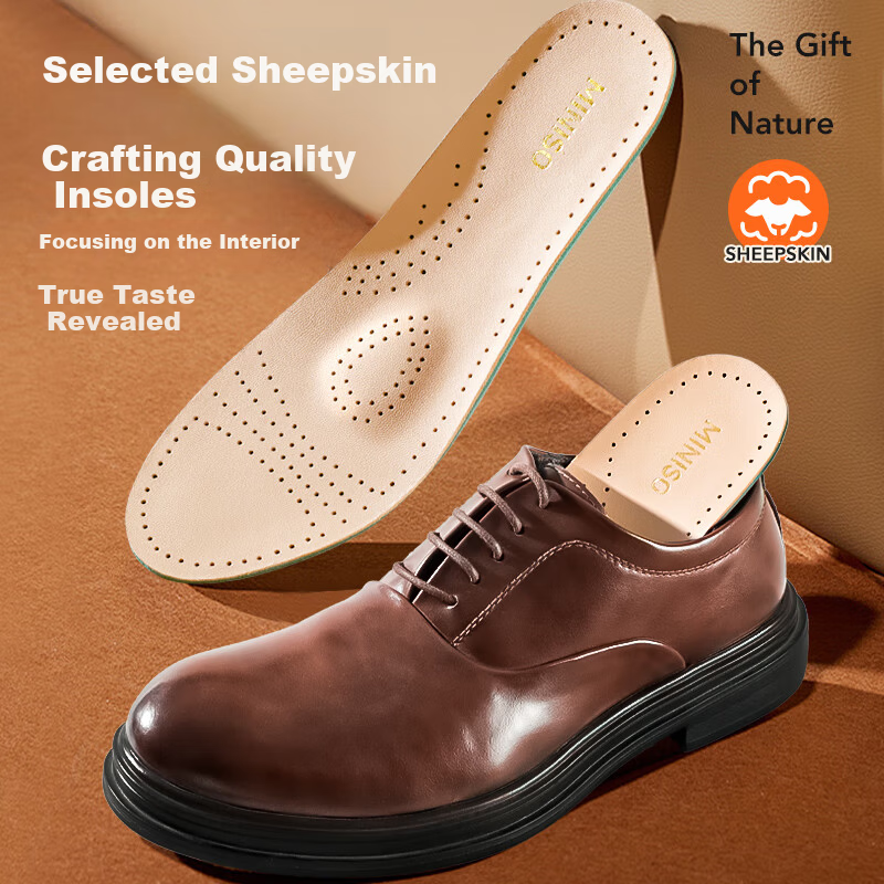 MINISO Sheepskin Insoles Sweat-Absorbing Breathable Shock-Absorbing Soft Anti-Odor Durable Comfort Insoles Size 43-44
