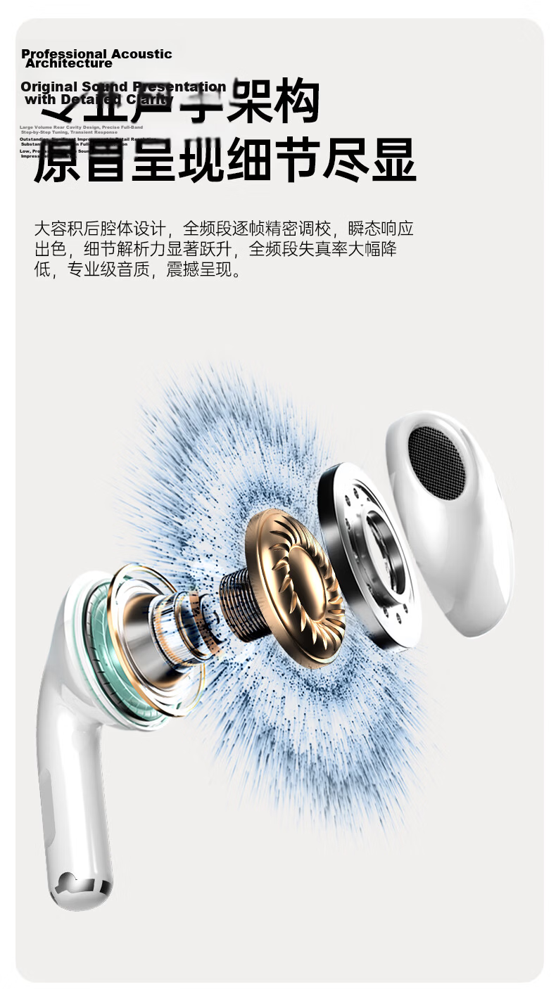 MICROKIA 2026 Latest HIFI Sound Quality Bluetooth Earbuds Semi-In-Ear Wireless Long Battery Life Sports Noise-Canceling Headphones for Apple 6
