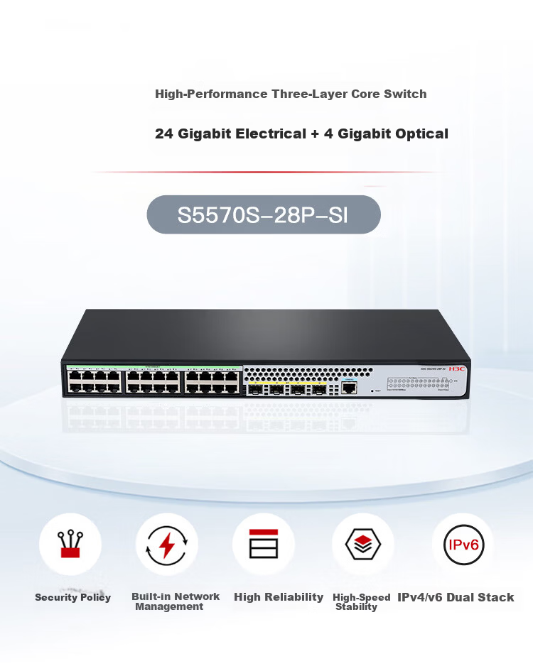 H3C S5590-28T8XC-EI High Port Density Layer 3 Core Switch 28 Gigabit Ports with 4 Optical-Electrical Multiplex + 8 10-Gigabit Optical Expandable Slots, Power Supply and Fan Sold Separately 1