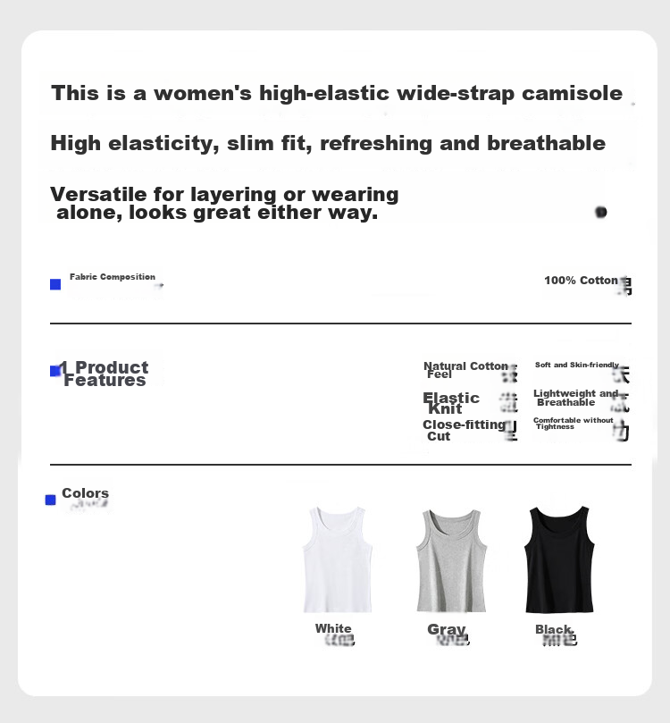 Nanjiren 100% Cotton Women's Summer Thin Wide Strap Breathable Tank Top Outerwear Sports Vest Base Shirt XL 1